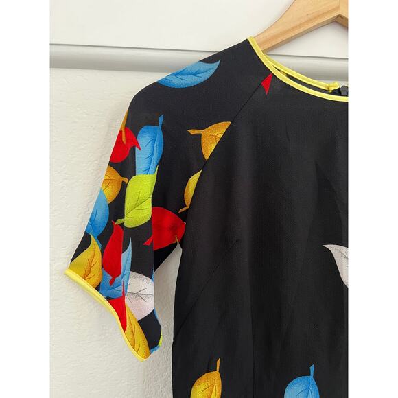 READ Kim Lai 100% Silk Leaf Print Knee Length Shift Dress Womens XS ??? - Picture 11 of 16